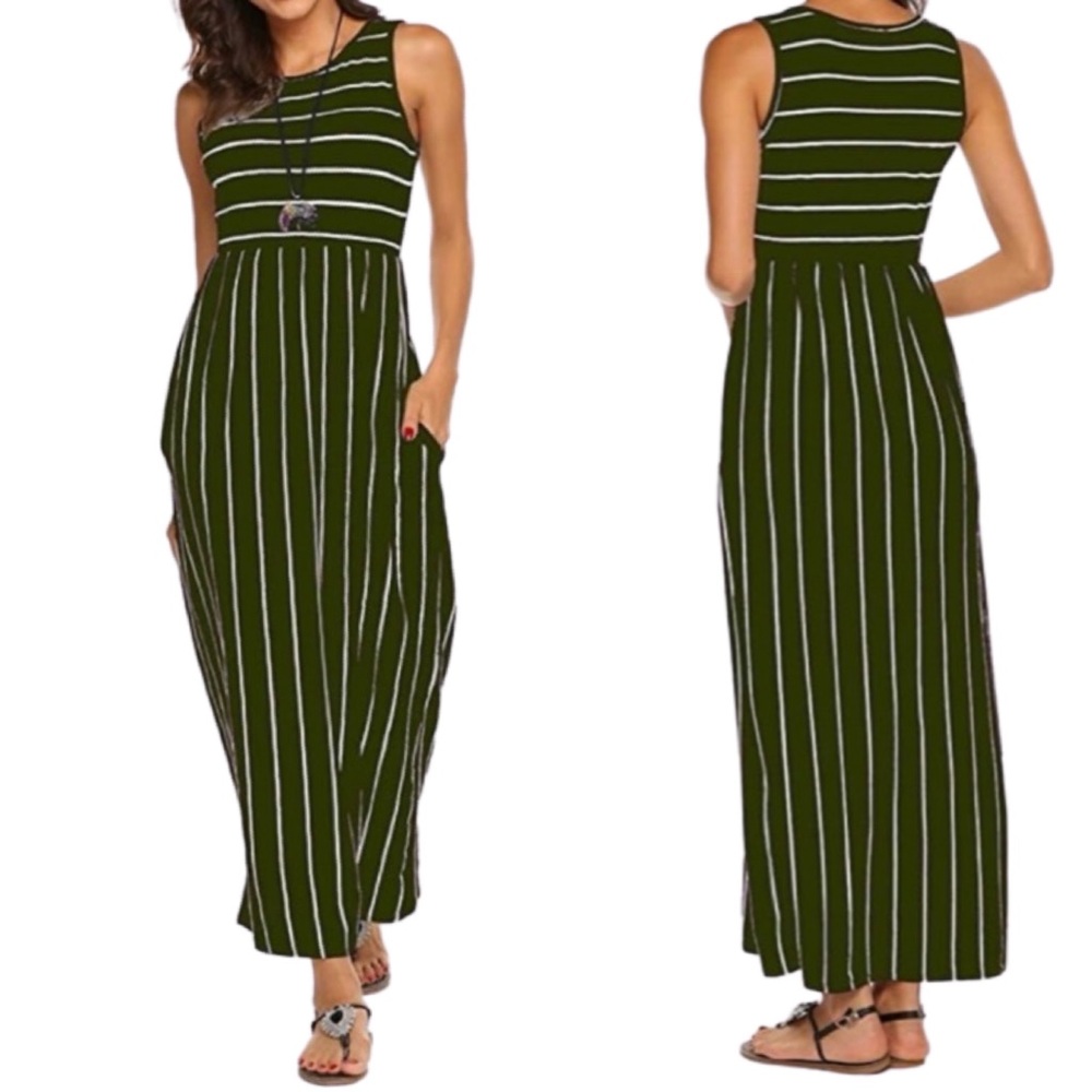 Hount Dark Forest Green Flowy Stripe Maxi Dress Size 2XL